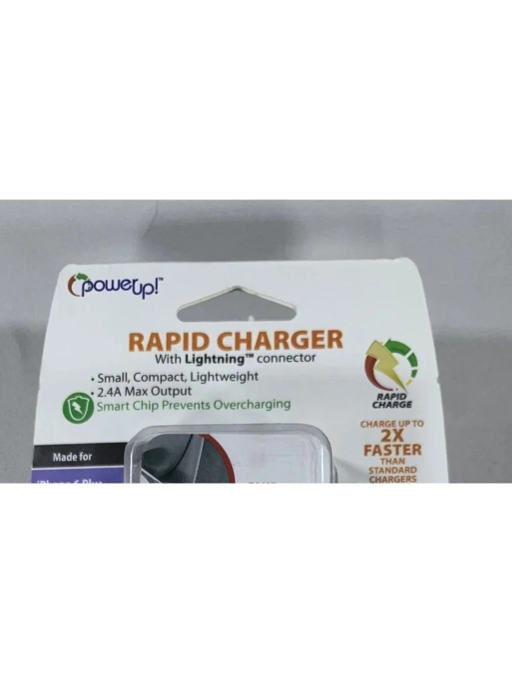 PowerUp! 2.4 Amp Rapid Charger Lightning Connector Car Charger 6 Ft Cord NEW